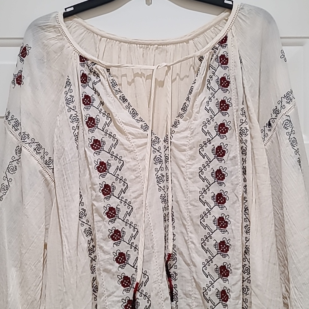 Zara Boho Embroidered Blouse Size L - Picture 3 of 4